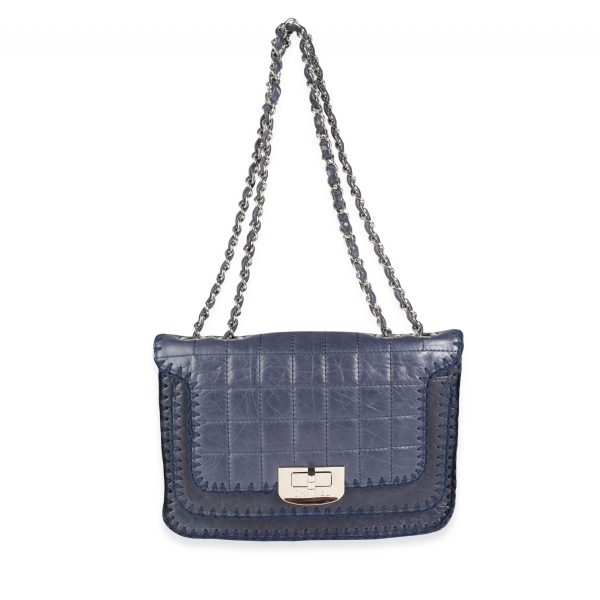 114072 bv 0e082d70 4bf4 4be5 b3f4 6fdc24464484 Chanel Navy Leather Crochet Square Quilt Reissue Flap Bag