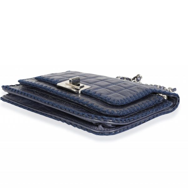 114072 clasp b68164d3 6694 4e2a 951a bb133b6396a8 Chanel Navy Leather Crochet Square Quilt Reissue Flap Bag