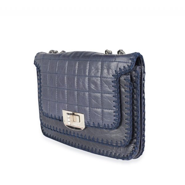 114072 sv 2f2bda2f b098 4e64 a210 0c1f0fe84c99 Chanel Navy Leather Crochet Square Quilt Reissue Flap Bag