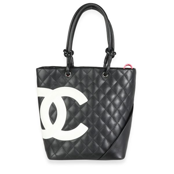 114349 fv a5eef4e0 6d7b 425e 876e f95aa06d60a9 Chanel Black White Quilted Lambskin Small Ligne Cambon Tote