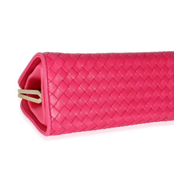 114350 clasp Bottega Veneta Vintage Pink Intrecciato Woven Leather Kiss Lock Frame Bag