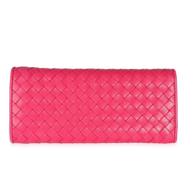 114350 stamp Bottega Veneta Vintage Pink Intrecciato Woven Leather Kiss Lock Frame Bag