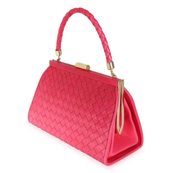 114350 sv Bottega Veneta Vintage Pink Intrecciato Woven Leather Kiss Lock Frame Bag