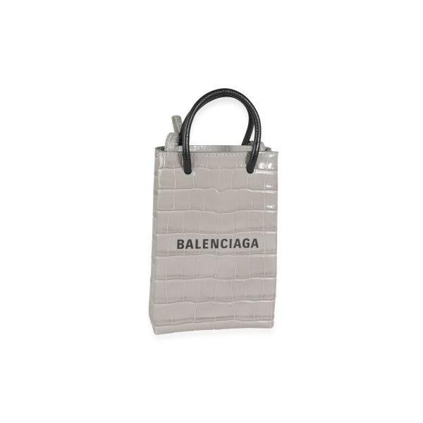 114742 fv c08957d1 49fc 4f49 9015 c4072bf15053 Balenciaga Steel Grey Crocodile Embossed Calfskin Shopping Tote