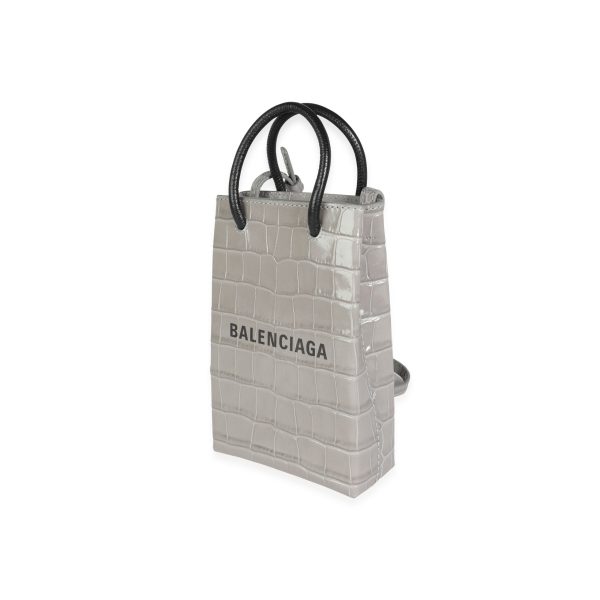 114742 sv a64b880a 3606 42b9 8cef a0e06d46af07 Balenciaga Steel Grey Crocodile Embossed Calfskin Shopping Tote