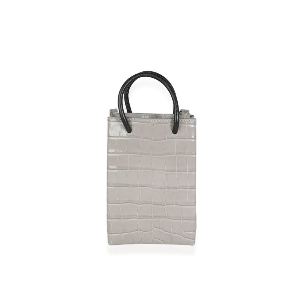 114743 pv Balenciaga Steel Grey Crocodile Embossed Calfskin Shopping Phone Tote