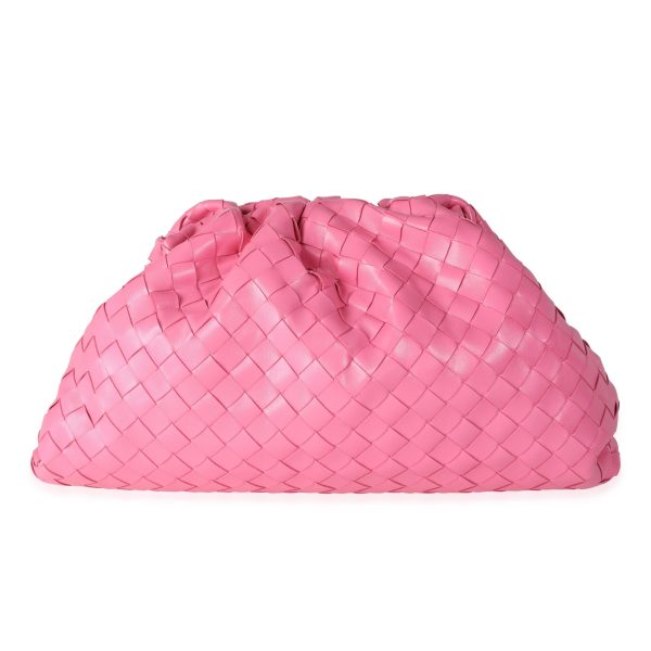 114860 fv Bottega Veneta Bubblegum Pink Intrecciato Woven Calfskin Leather Pouch