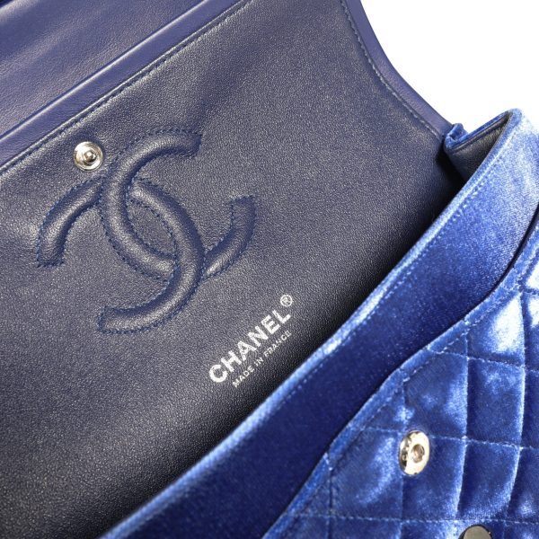 115027 ad2 Chanel Blue Quilted Velvet Medium Classic Double Flap Bag