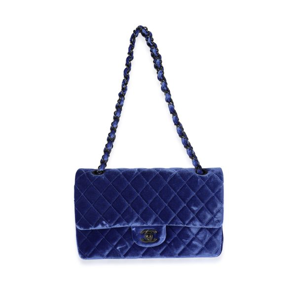 115027 bv Chanel Blue Quilted Velvet Medium Classic Double Flap Bag