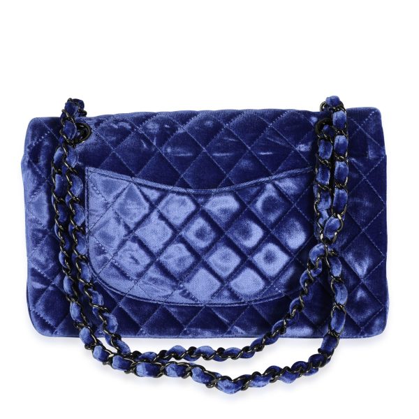 115027 pv Chanel Blue Quilted Velvet Medium Classic Double Flap Bag