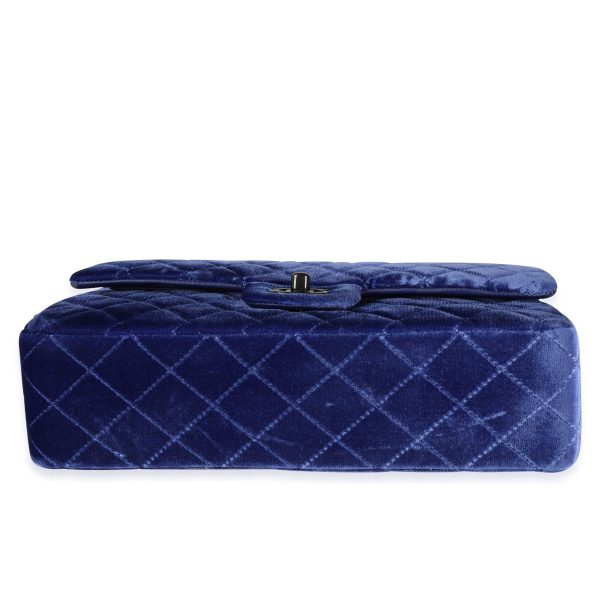 115027 stamp Chanel Blue Quilted Velvet Medium Classic Double Flap Bag