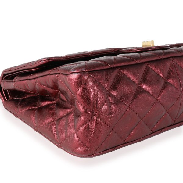 115075 box Chanel Metallic Burgundy Quilted Calfskin Reissue 255 227 Double Flap Bag