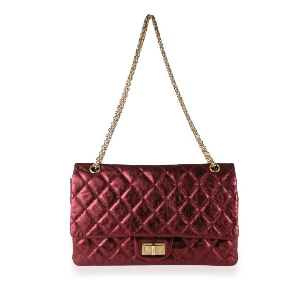 115075 bv Chanel Metallic Burgundy Quilted Calfskin Reissue 255 227 Double Flap Bag