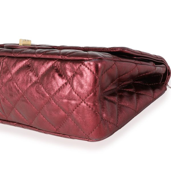 115075 clasp Chanel Metallic Burgundy Quilted Calfskin Reissue 255 227 Double Flap Bag