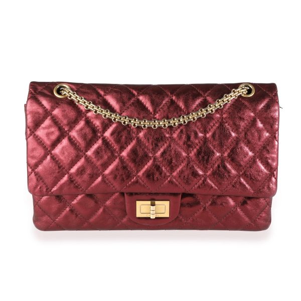 115075 fv Chanel Metallic Burgundy Quilted Calfskin Reissue 255 227 Double Flap Bag