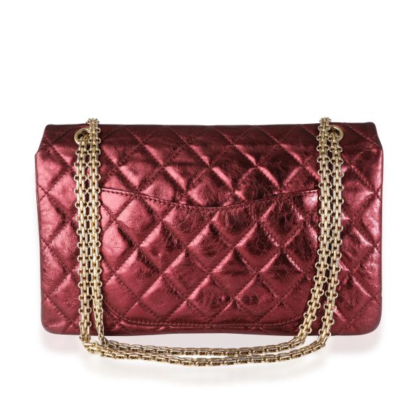 115075 pv Chanel Metallic Burgundy Quilted Calfskin Reissue 255 227 Double Flap Bag