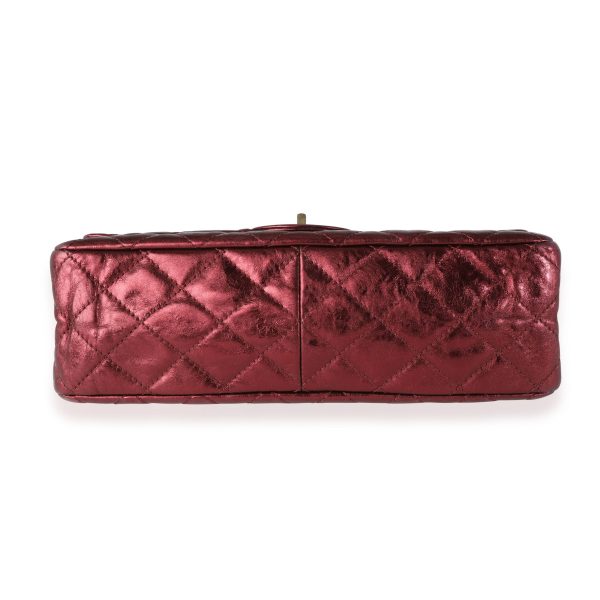 115075 stamp Chanel Metallic Burgundy Quilted Calfskin Reissue 255 227 Double Flap Bag