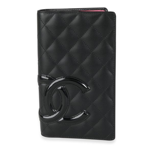 115076 fv Chanel Black Quilted Calfskin Patent Leather Cambon Ligne Yen Wallet