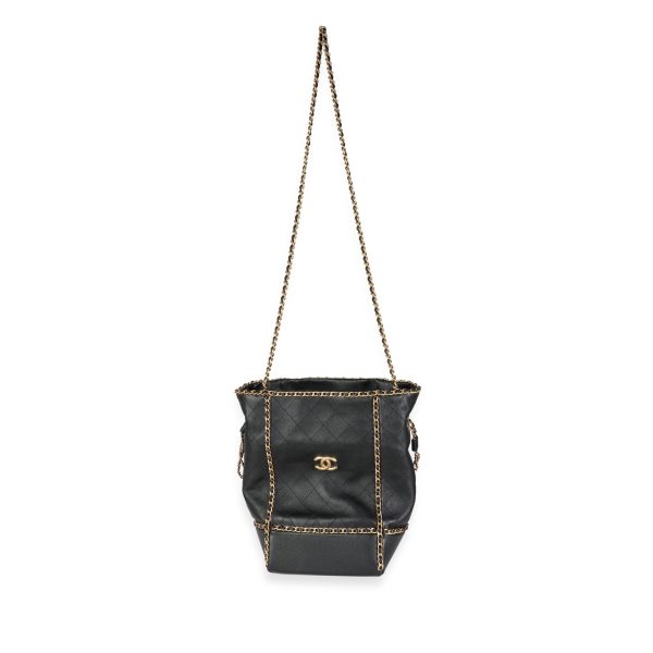 115133 bv Chanel Black Quilted Calfskin Chain Drawstring Bag