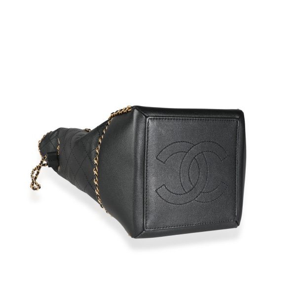 115133 clasp Chanel Black Quilted Calfskin Chain Drawstring Bag