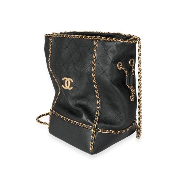 115133 sv Chanel Black Quilted Calfskin Chain Drawstring Bag