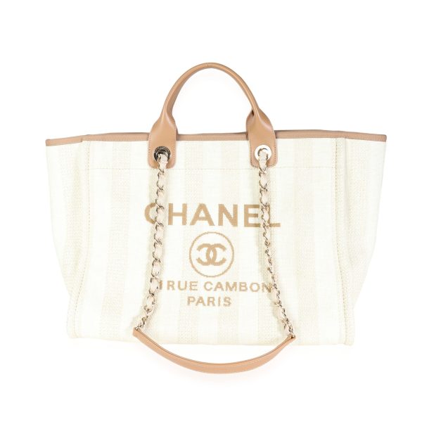 115162 fv dc5003e8 3d35 4bc6 8ee6 a8cd58618109 Chanel Cream Raffia Stripe Tan Leather Large Deauville Tote