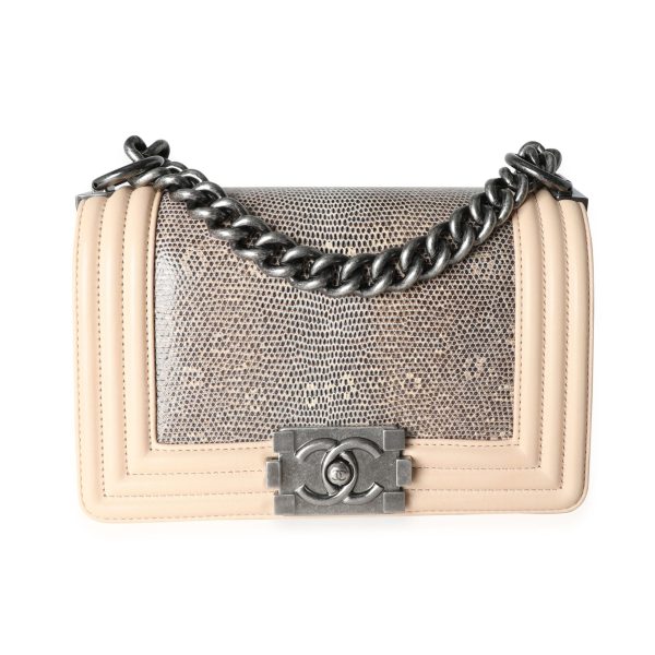 115248 fv Chanel Beige Calfskin Lizard Small Boy Bag