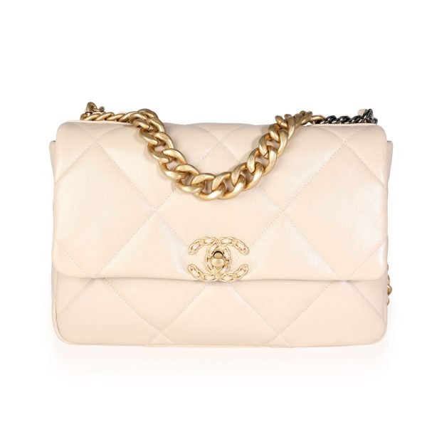 115380 fv 5ddf4bc6 8fcd 460b b529 334b86a1309f Chanel Beige Quilted Lambskin Large Chanel 19 Bag