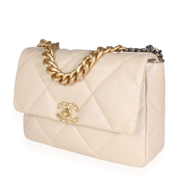 115380 sv e11a3702 a677 4336 86b0 9c367e80ef03 Chanel Beige Quilted Lambskin Large Chanel 19 Bag