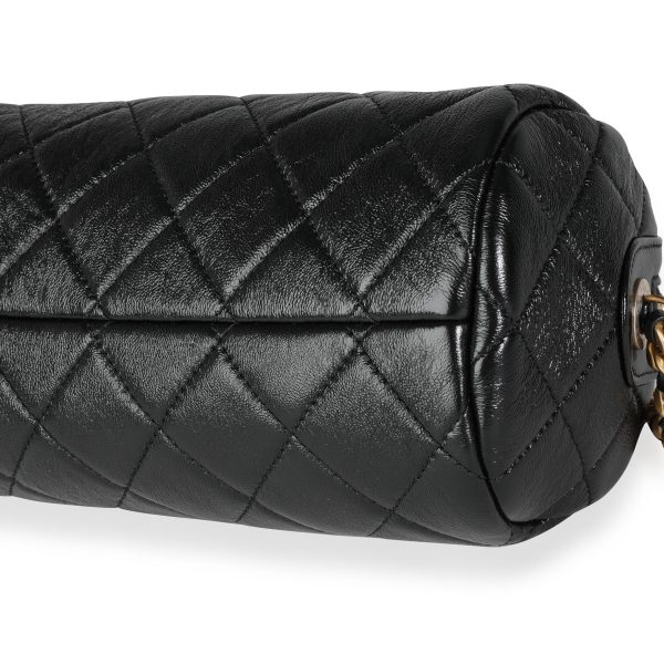 115383 box Chanel Black Quilted Shiny Lambskin Small Fashion Therapy Bowling Bag