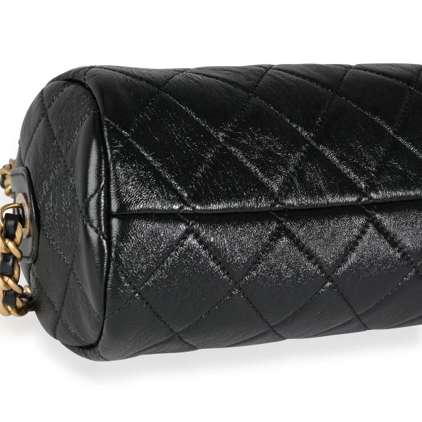 115383 clasp Chanel Black Quilted Shiny Lambskin Small Fashion Therapy Bowling Bag