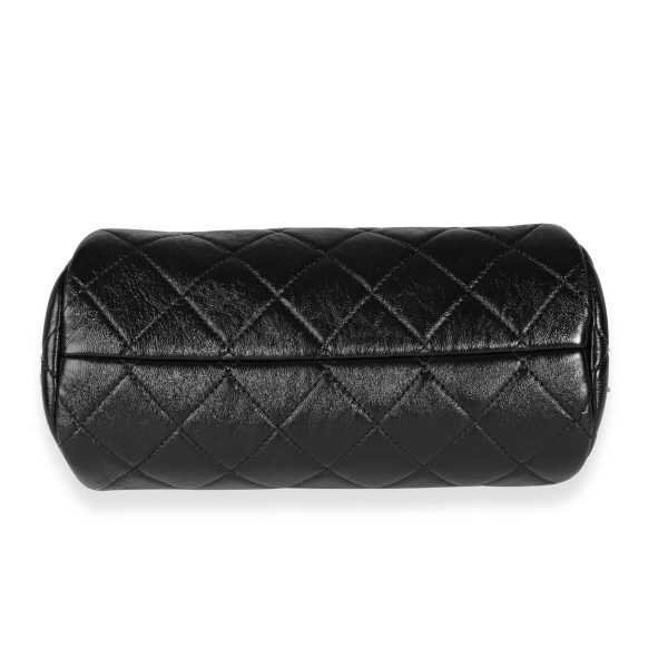 115383 stamp Chanel Black Quilted Shiny Lambskin Small Fashion Therapy Bowling Bag