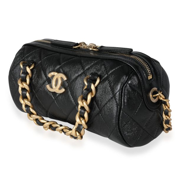 115383 sv Chanel Black Quilted Shiny Lambskin Small Fashion Therapy Bowling Bag