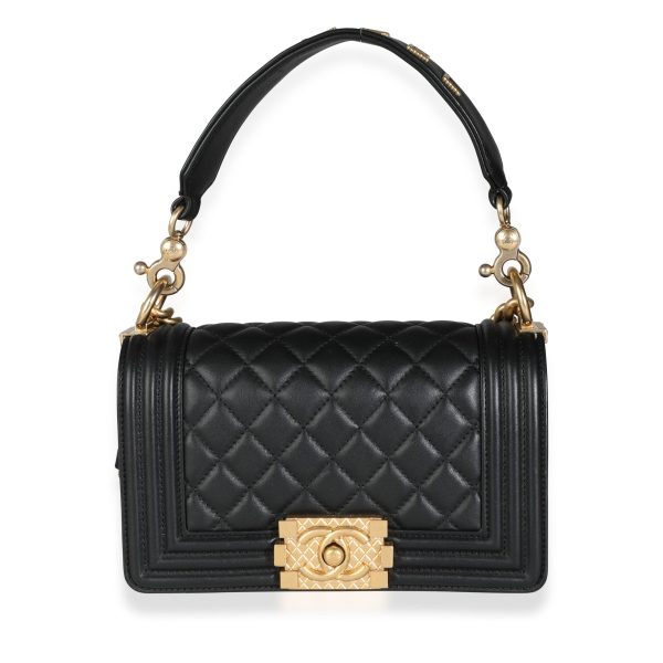 115438 fv f4b3ff88 7eee 43d1 8f99 9bd47fd1b6a2 Chanel Black Lambskin Quilted Signature Handle Small Boy Bag