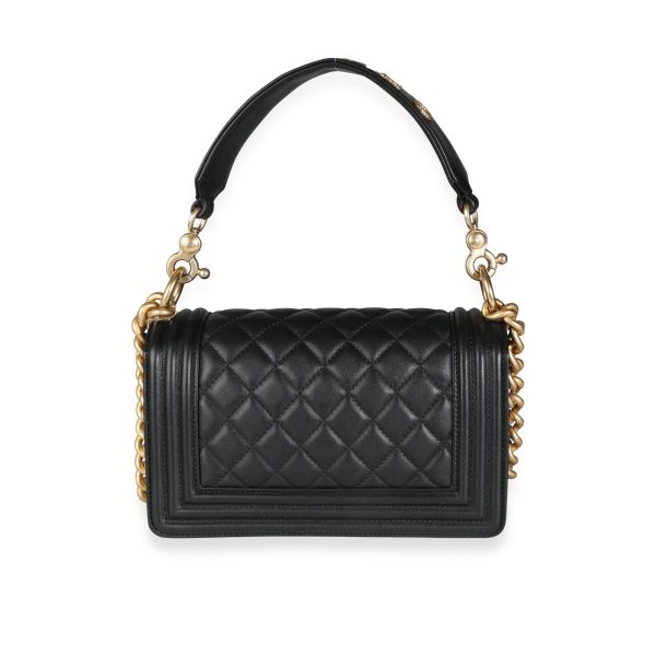 115438 pv 1657d967 58fa 4e48 a293 194d45eeb155 Chanel Black Lambskin Quilted Signature Handle Small Boy Bag