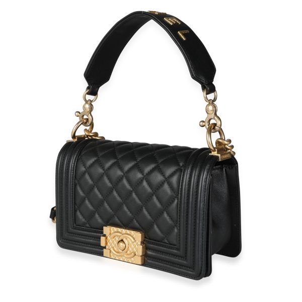 115438 sv e3a021d1 5228 4e15 9006 35d40b1b8760 Chanel Black Lambskin Quilted Signature Handle Small Boy Bag