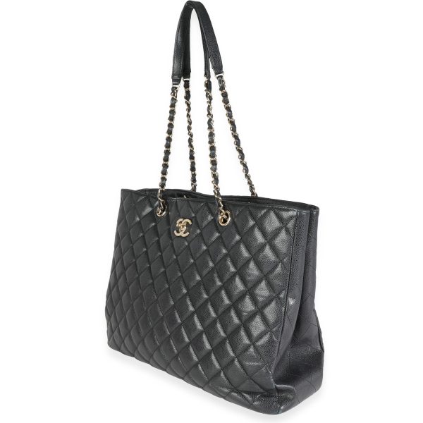 115495 sv Chanel Black Quilted Caviar Large Shopping Bag