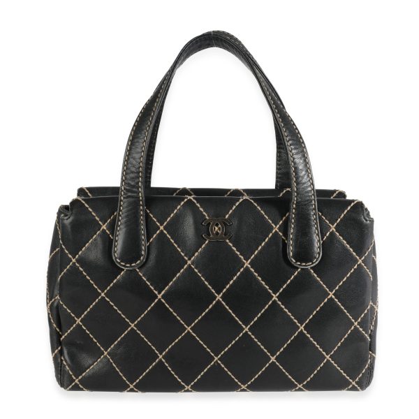 115550 fv Chanel Black Calfskin Wild Stitch Tote