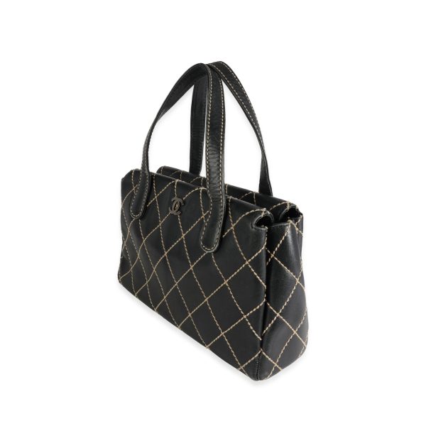 115550 sv Chanel Black Calfskin Wild Stitch Tote