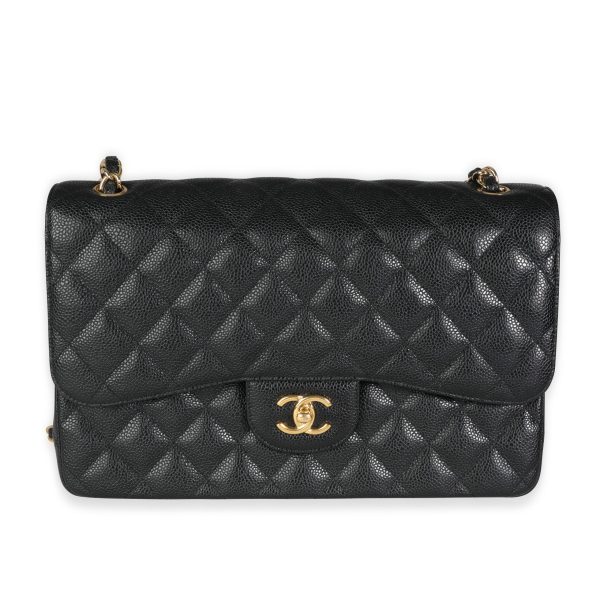 116152 fv Chanel Black Quilted Caviar Jumbo Classic Double Flap Bag