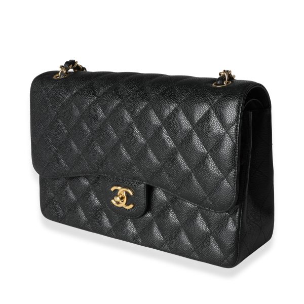 116152 sv Chanel Black Quilted Caviar Jumbo Classic Double Flap Bag