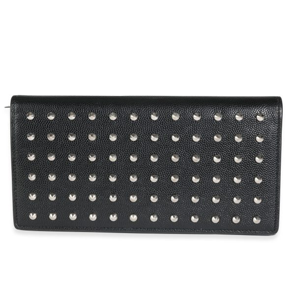 116155 fv Saint Laurent Black Grain De Poudre Leather Studded Classic Marquage Flap Wallet