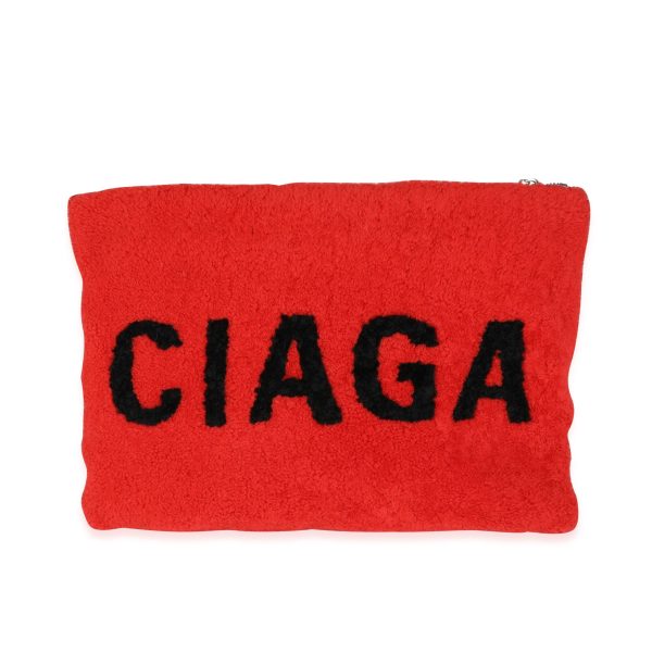 116265 pv Balenciaga Red Shearling Pouch Clutch