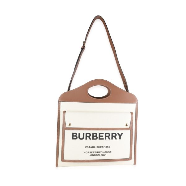 116292 bv Burberry Natural Canvas Malt Brown Leather Medium Two Tone Pocket Bag