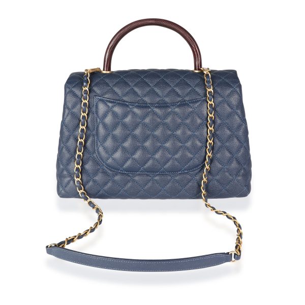 116298 pv 9be84e58 e1e2 4994 83bd 0098df4cfec6 Chanel Navy Quilted Caviar Brown Lizard Large Coco Handle Flap Bag