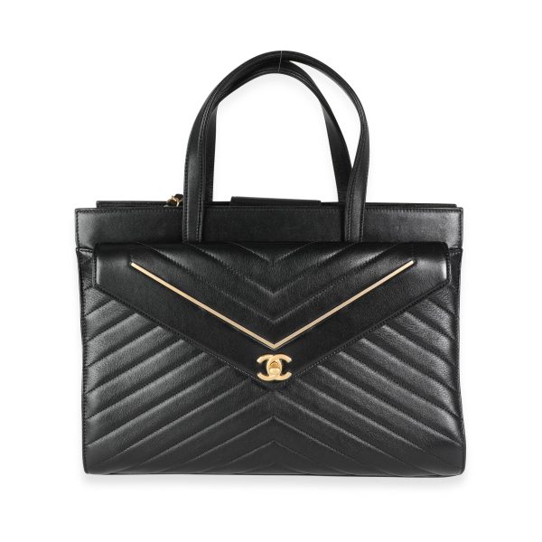 116314 fv b2219ede eec2 4e34 b397 f7a0be23e526 Chanel Black Lambskin Chevron Quilted Shopping Bag