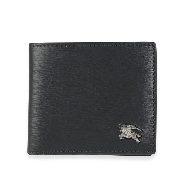 116356 fv Burberry Black Leather Equestrian Knight Device Bifold Wallet