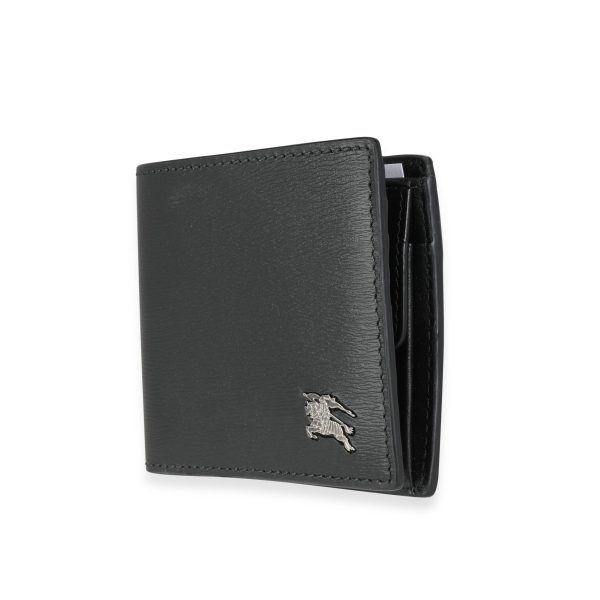 116356 sv Burberry Black Leather Equestrian Knight Device Bifold Wallet