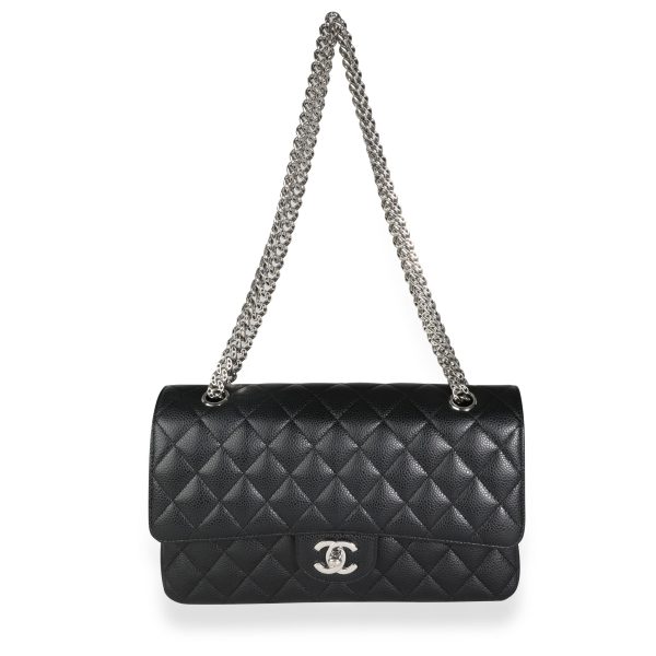 116369 bv Chanel Black Quilted Caviar Medium Classic Double Flap with Bijoux Chain