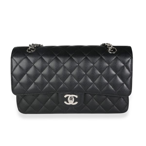 116369 fv Chanel Black Quilted Caviar Medium Classic Double Flap with Bijoux Chain